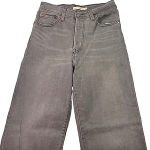 Levi's Ribcage Jeans Womens 26x27 Black Denim Ankle‎ Straight Button-Fly Stretch